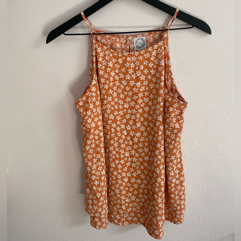 Francesca’s Orange Floral Sleeveless Top